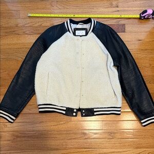 Xhilaration Black & Off-White Faux Leather Varsity Jacket